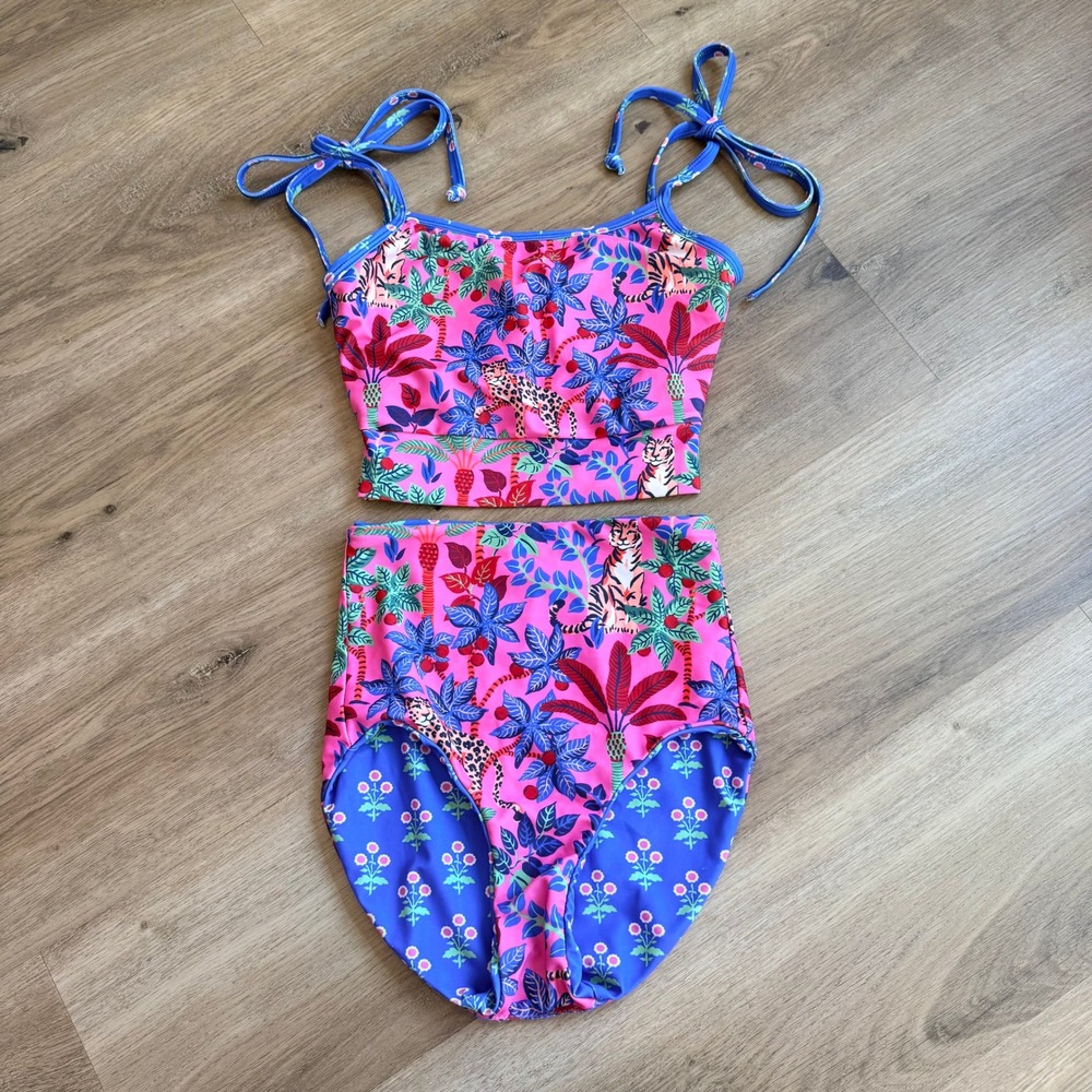 Printfresh x Lime Ricki Reversible Bikini Set Pink Jungle Tiger Floral XXS